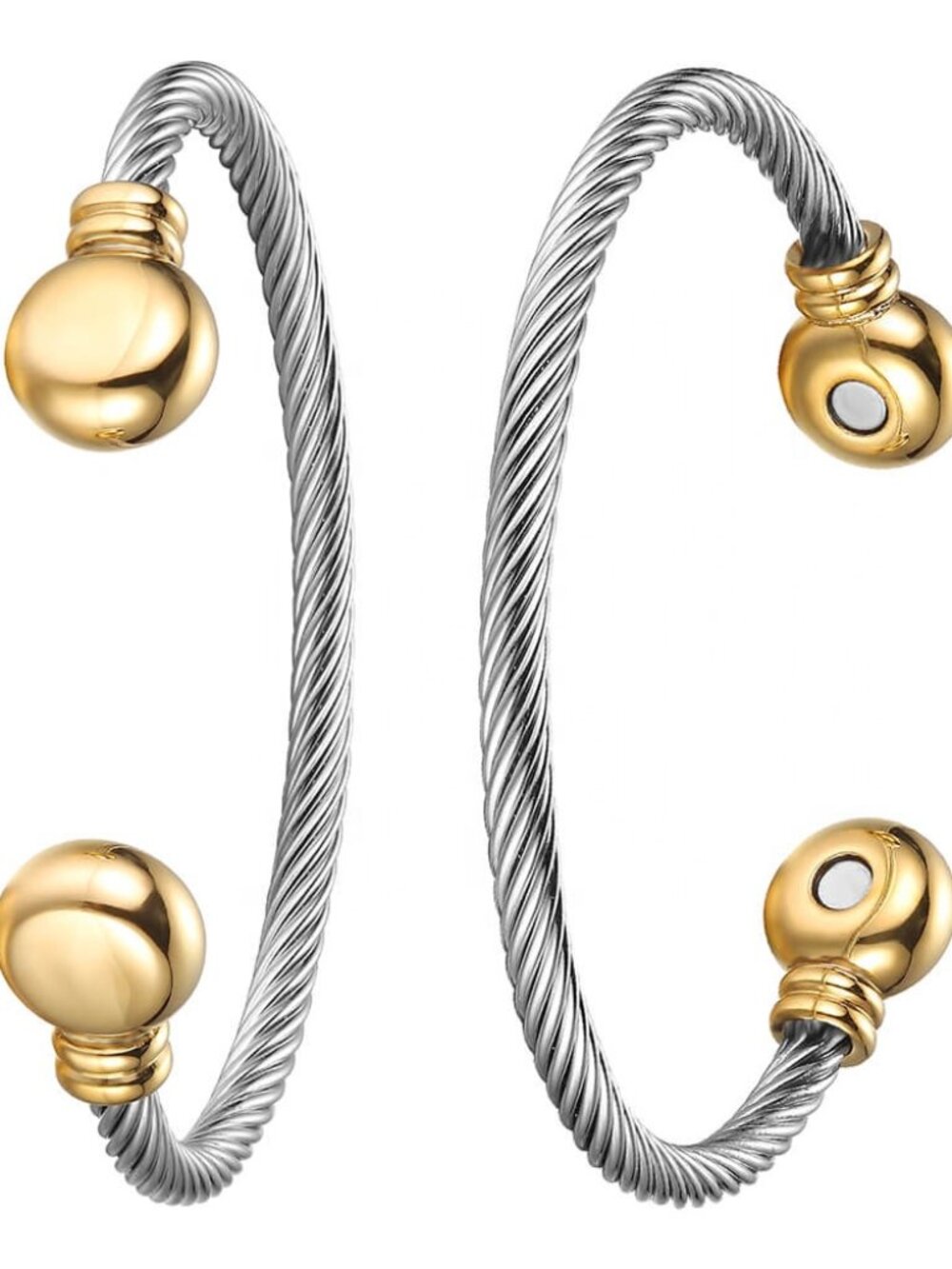 Magnetic Bracelet Cuff Twisted Cable Stainless Steel Bangle Silver Gold Medium